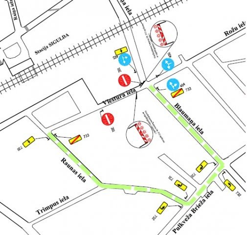 Slēgta Viestura iela posmā no Blaumaņa līdz Raunas ielai