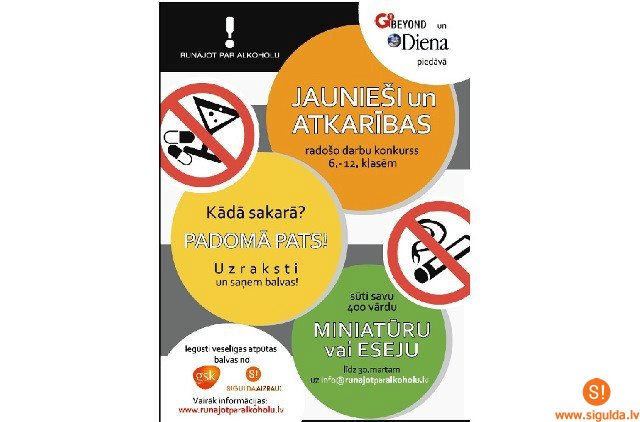 Aicina piedalīties radošo darbu konkursā „Jaunieši un atkarības”