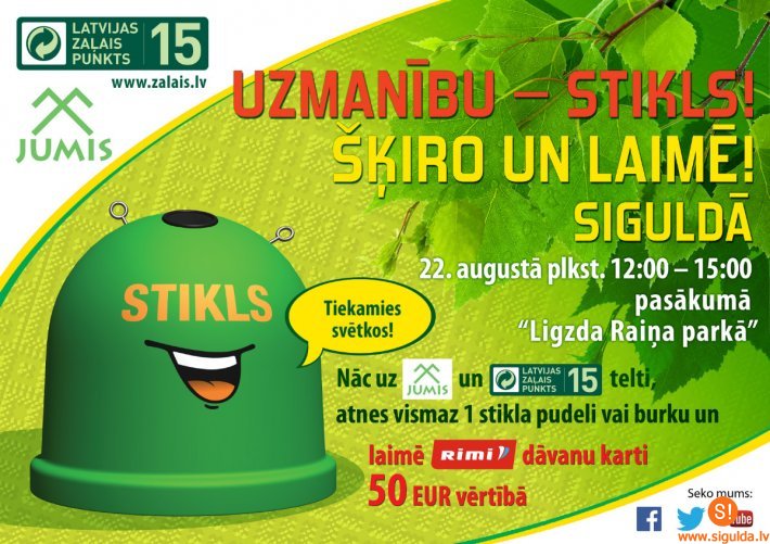 AS „Latvijas Zaļais punkts” Siguldā aicinās jauniešus šķirot stiklu