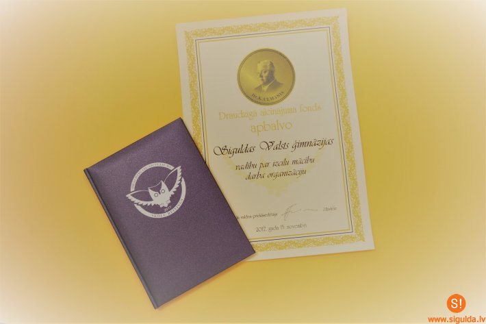 Siguldas Valsts ģimnāzijai otrā vieta Draudzīgā aicinājuma fonda skolu reitinga kopvērtējumā