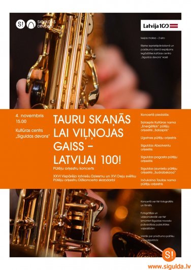 Notiks pūtēju orķestru koncerts „Tauru skaņās lai viļņojas gaiss – Latvijai 100!”