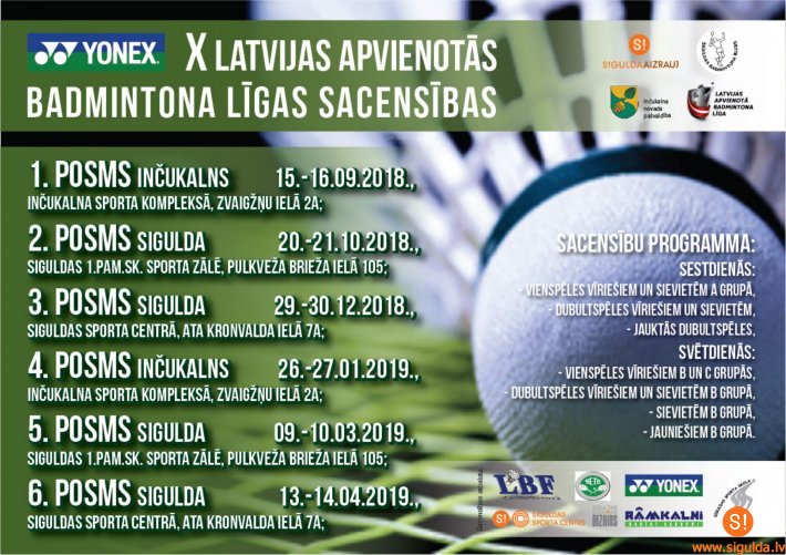 Siguldā noslēgsies „Yonex X” Latvijas apvienotās badmintona līgas sacensības