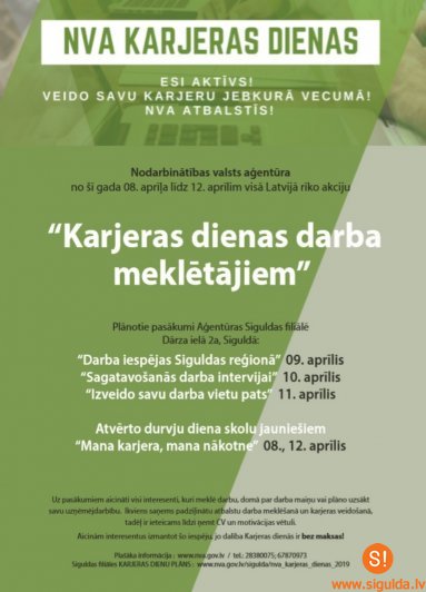 Šonedēļ norisinās Nodarbinātības valsts aģentūras Karjeras dienas