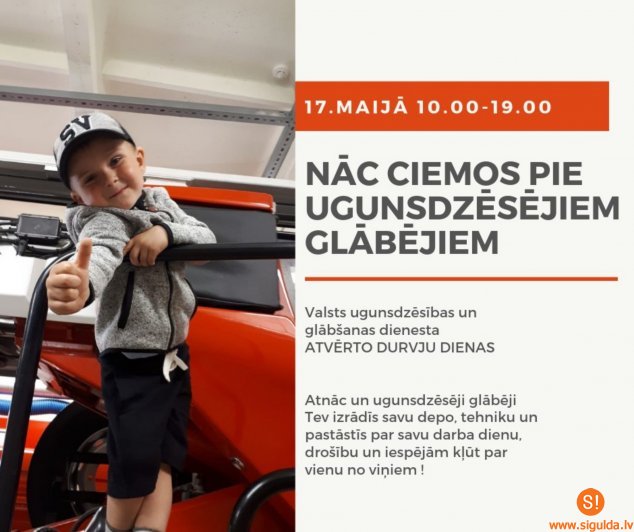 Ugunsdzēsēji glābēji aicina uz Atvērto durvju dienu 17. maijā