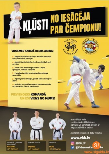 „Vidzemes karatē klubs” aicina uz jauno sportistu uzņemšanu