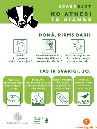 Dabas takās aicina ievērot principu “#Dabā ejot. Ko atnesi, to aiznes!”