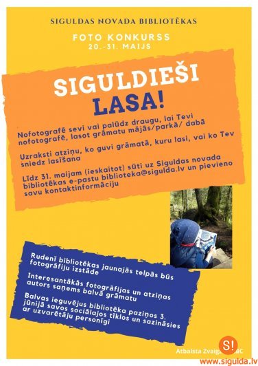 Siguldas novada bibliotēka aicina piedalīties fotokonkursā “Siguldieši lasa”