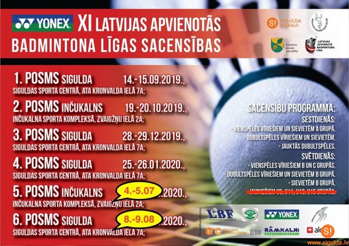 Noslēgsies “Yonex” Latvijas apvienotās badmintona līgas sacensību seriāls