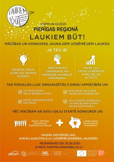 Siguldas novada jaunos uzņēmējus aicina pietiekties pasākumā “Laukiem Būt”