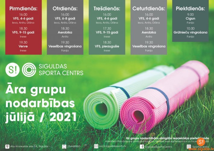 Jūlijā turpināsies Siguldas Sporta centra organizētās āra nodarbības
