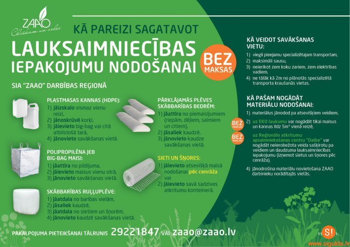 “ZAAO” klientiem piedāvā bez maksas nodot lauksaimniecības iepakojumus