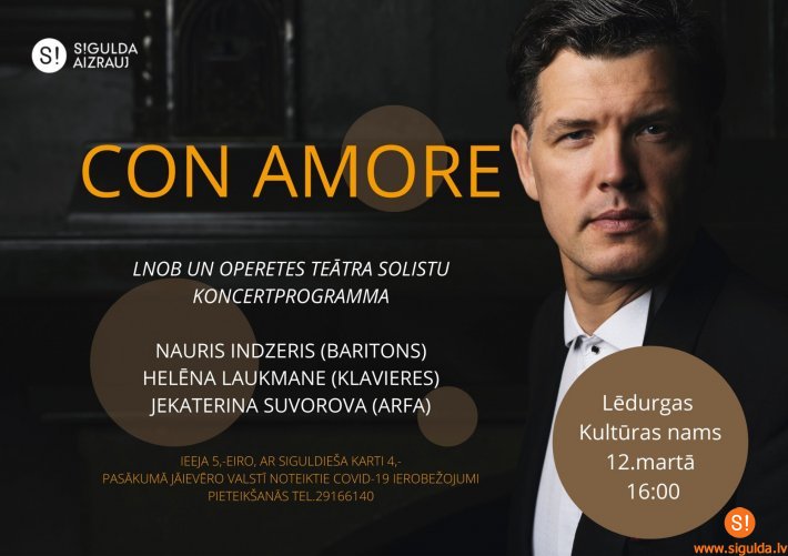 12. martā Lēdurgas Kultūras namā izskanēs koncerts “Con amore”