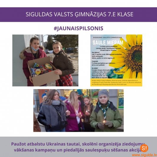 Siguldas Valsts ģimnāzijas 7.e klase organizē pasākumus Ukrainas atbalstam