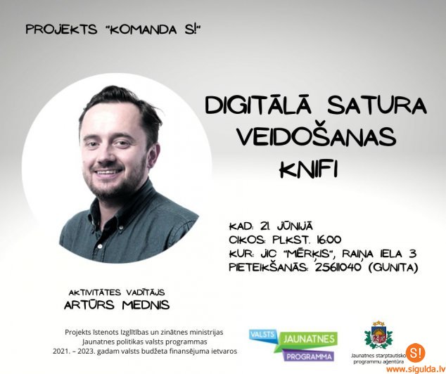 Pārcelts: Jaunieši aicināti apmeklēt nodarbību par digitālā satura veidošanu