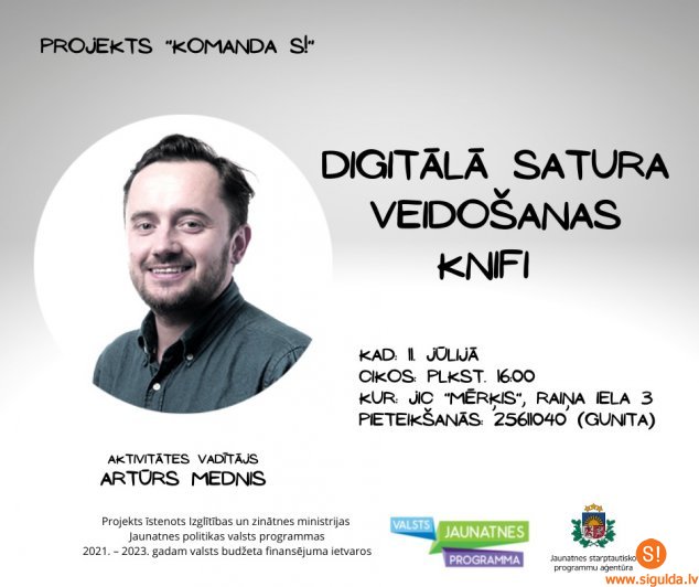 Pārceltā lekcija jauniešiem Artūra Medņa vadībā norisināsies 11. jūlijā