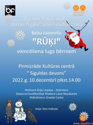 10. decembrī aicina apmeklēt “Baltā flīģeļa” Teātra studijas pirmizrādi “Rūķi”