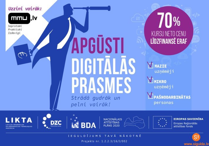 Aicina uzņēmējus apgūt digitālās prasmes par Eiropas fondu līdzekļiem
