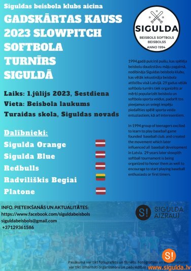 Sestdien Turaidas skolas laukumā notiks “Gadskārtas kauss” slow-pitch softbolā