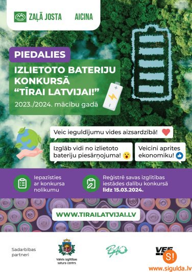 Skolēni un pirmsskolas vecuma bērni aicināti piedalīties kampaņā “Tīrai Latvijai”