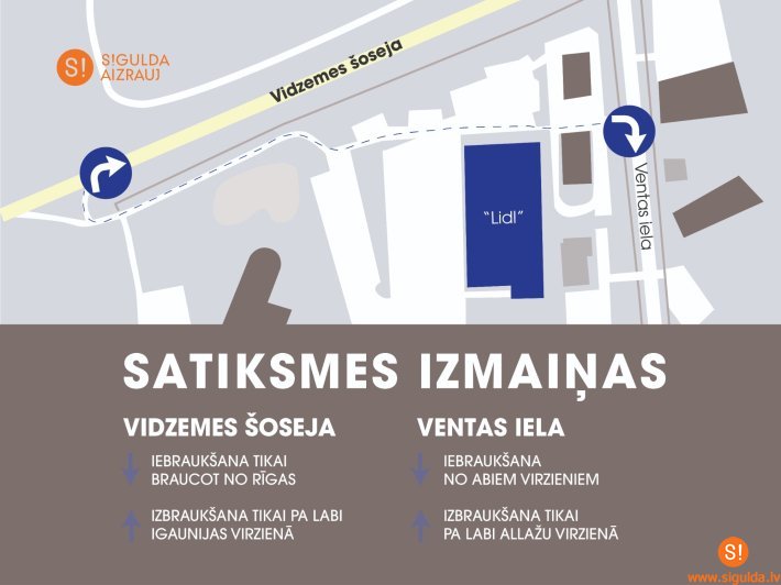 Veiktas satiksmes organizācijas izmaiņas uz Vidzemes šosejas (A2) un Ventas ielā