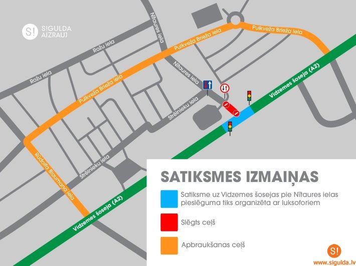 Uzsāks valsts autoceļa A2 un Nītaures ielas krustojuma pārbūvi; būs satiksmes organizācijas izmaiņas