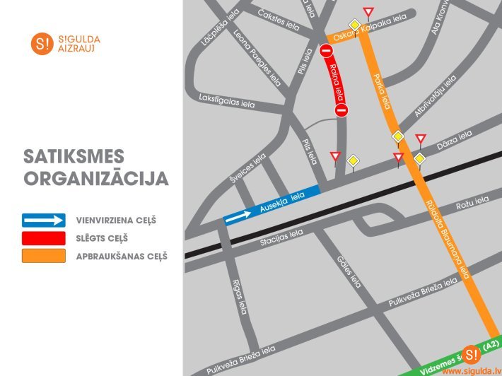 Siguldā turpinās Ausekļa un Raiņa ielas pārbūve; veiks satiksmes izmaiņas