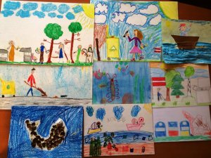 Bērnudārza bērni zīmē ekoloģisku vidi