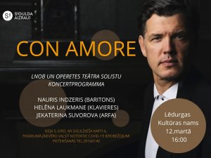 12. martā Lēdurgas Kultūras namā izskanēs koncerts “Con amore”