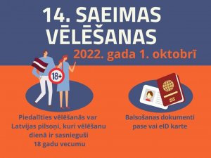 1. oktobrī norisināsies Latvijas Republikas 14. Saeimas vēlēšanas